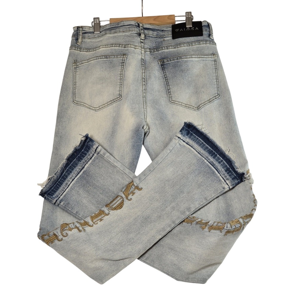 Waimea Mens 34x36 Lost Generation Embroidered Stacked Fit Jeans Bleach Wash NEW - Picture 13 of 13